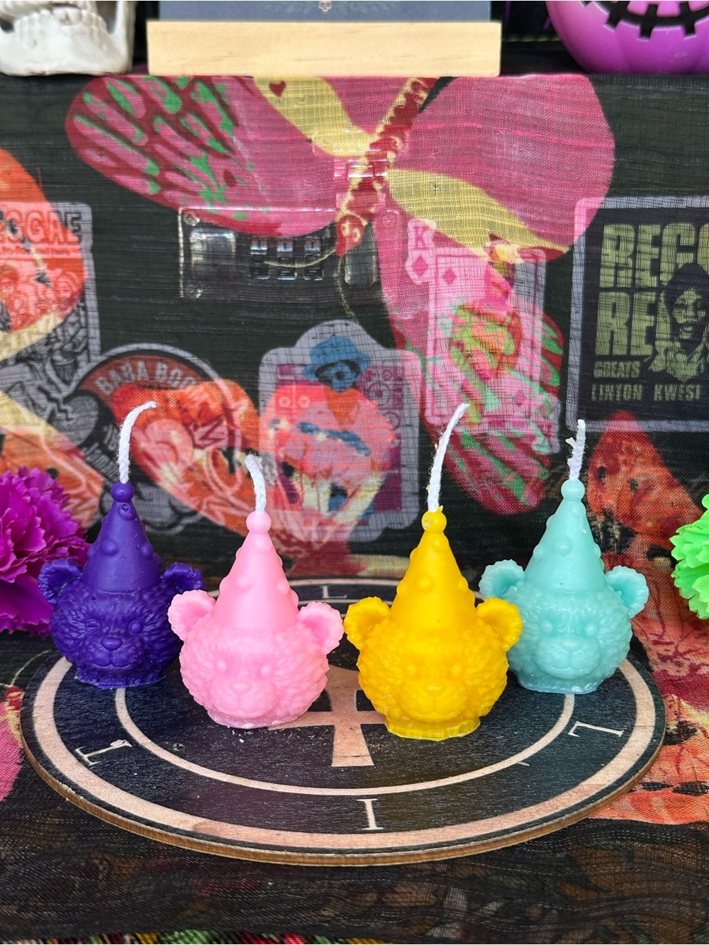 Handmade Mini Birthday Bear Candles – Set of 4 Colorful Party Bears